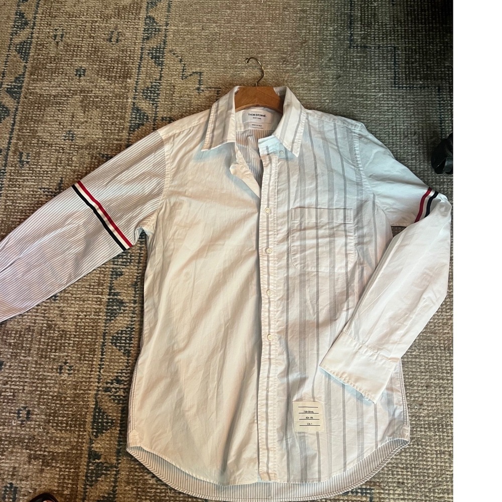 Thom Browne Mens Iconic Striped Button Down1 Celebrity Owned Flawed Made  Italy - Picture 2 of 10